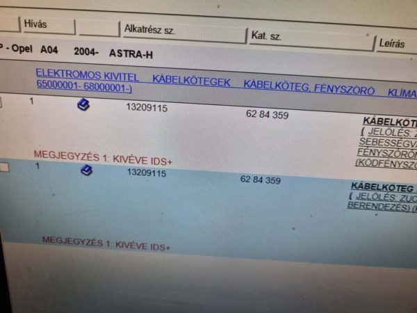 Opel Astra H fényszóró kábelköteg