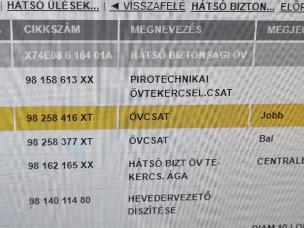 DS DS 7 Jobb hátsó középső Biztonsági Öv Csat