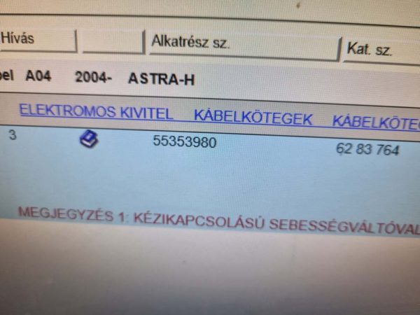 Opel Astra H motor kábelköteg