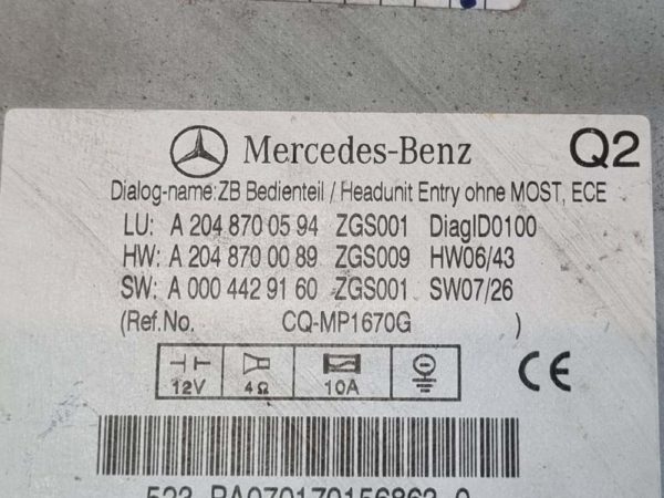 Mercedes-Benz C (W204) autórádió / CD fejegység kezelőpult