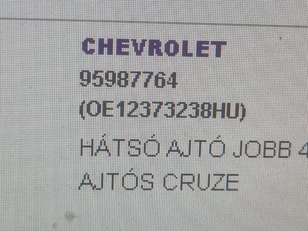 CHEVROLET CRUZE Jobb hátsó Ajtó (Üres lemez)