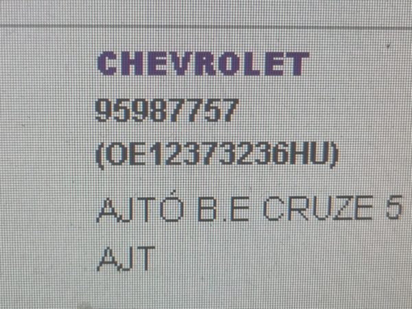 CHEVROLET CRUZE Bal első Ajtó (Üres lemez)