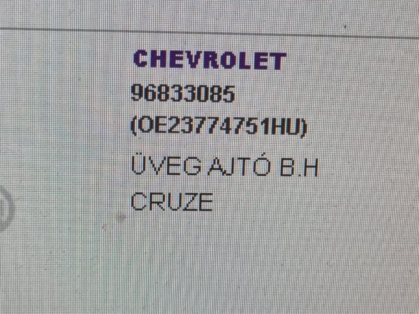 CHEVROLET CRUZE Bal hátsó Ablak